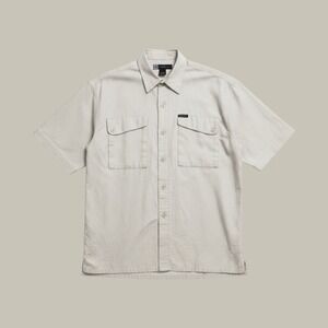Knockout Mens XL Linen Cotton Blend Short Sleeve Button Down Shirt Beige Utility